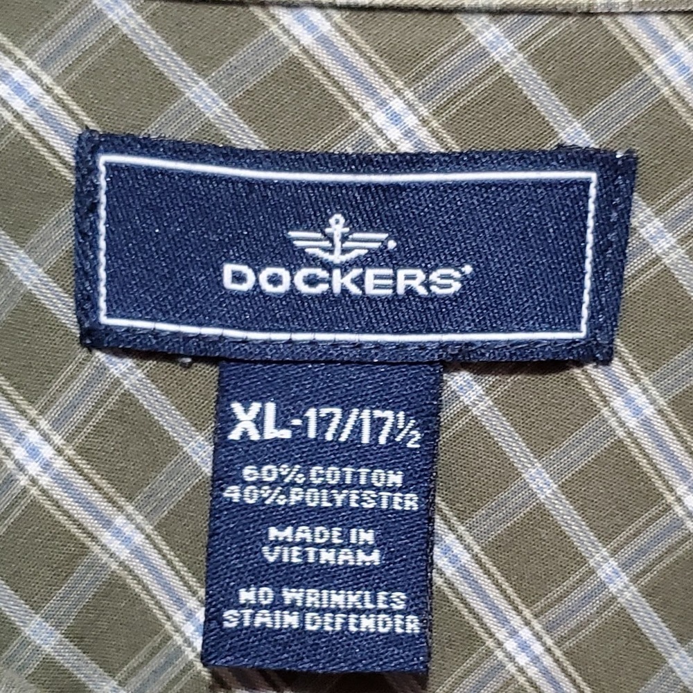 Dockers Green Black Checkered Print Button Down Shirt Men's Size‎ XL 17-17 1/2" - Picture 7 of 7